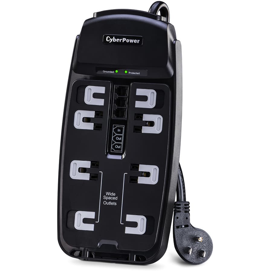 CyberPower CSP806T surge protector with 8 outlets and 6 ft right-angle cord