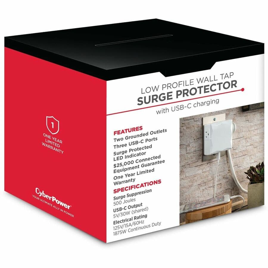 CyberPower P2WUC3 wall-tap surge protector with 3 USB-C ports and 30 W output
