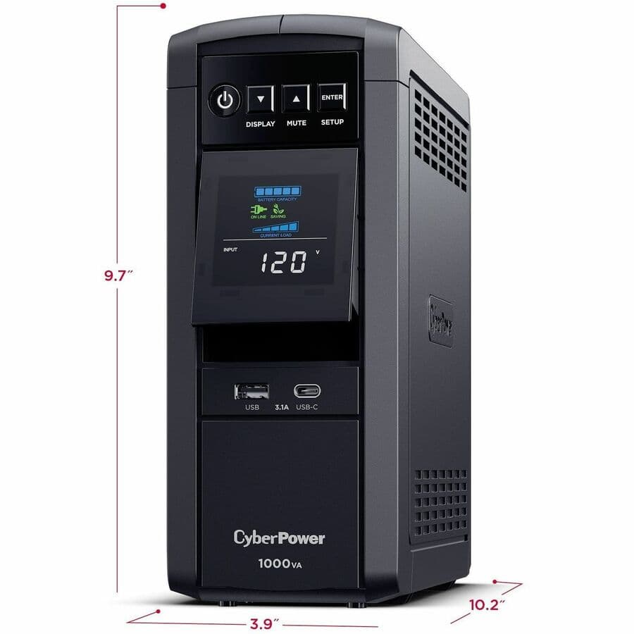 CyberPower CP1000PFCLCDTAA 1000 VA desktop UPS with LCD display and 10 outlets