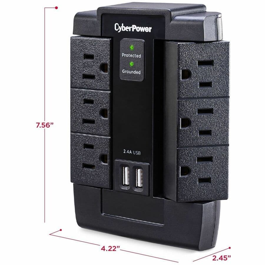CyberPower CSP600WSU surge protector with 6 swivel outlets and 2 USB charging ports
