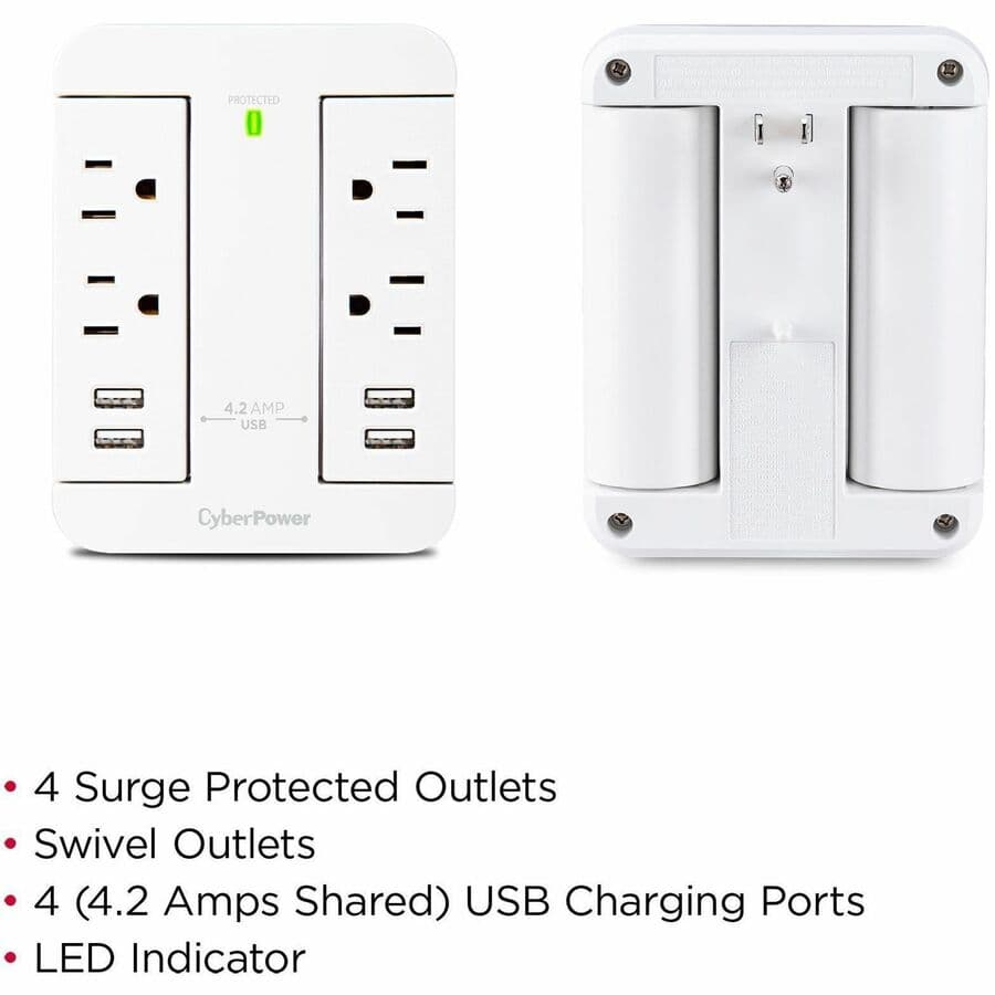 CyberPower GP400U4AWH white surge protector with 4 outlets and 2 USB charging ports