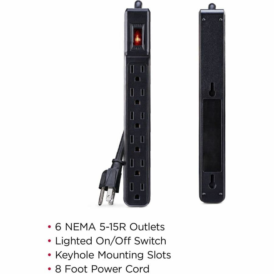 CyberPower black 6-outlet power strip with 8 ft cord