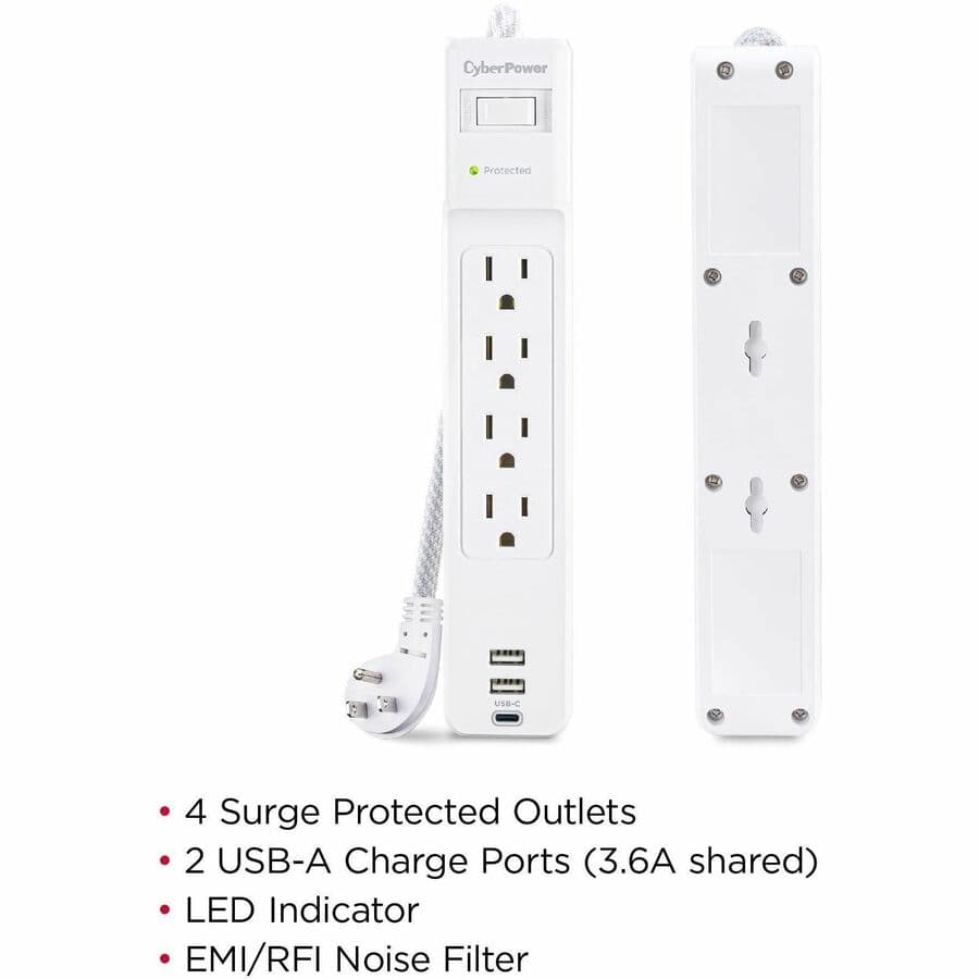 CyberPower P405UC white surge protector with 4 NEMA 5-15R outlets and circuit breaker