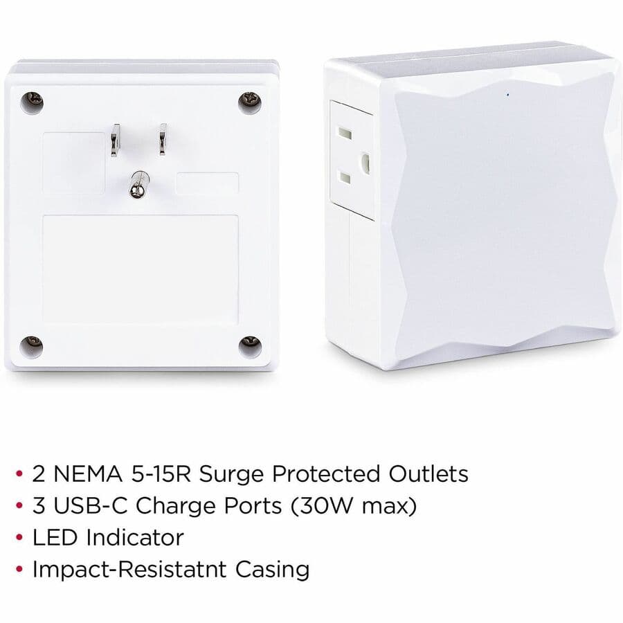 CyberPower P2WUC3 wall-tap surge protector with 3 USB-C ports and 30 W output