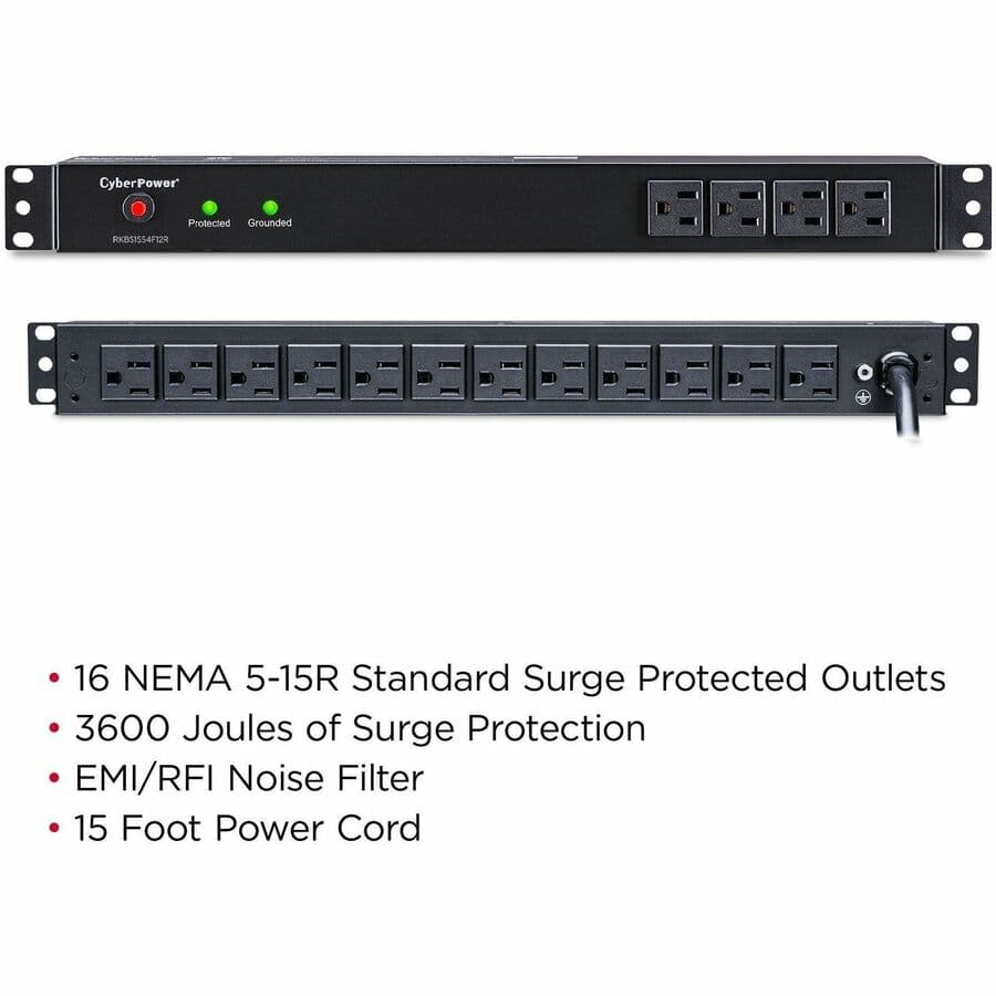 CyberPower RKBS15S4F12R 16-outlet rackbar rack mount PDU for 120 V AC installations