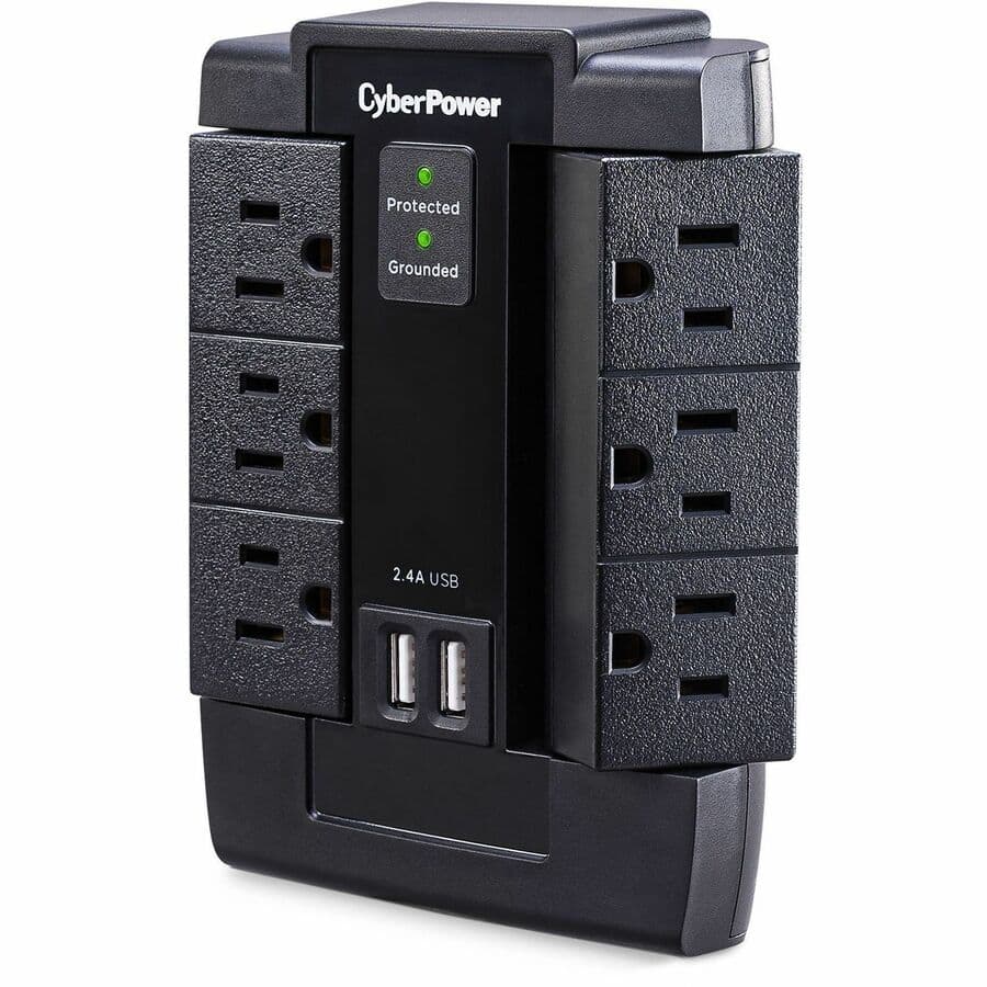 CyberPower CSP600WSU surge protector with 6 swivel outlets and 2 USB charging ports