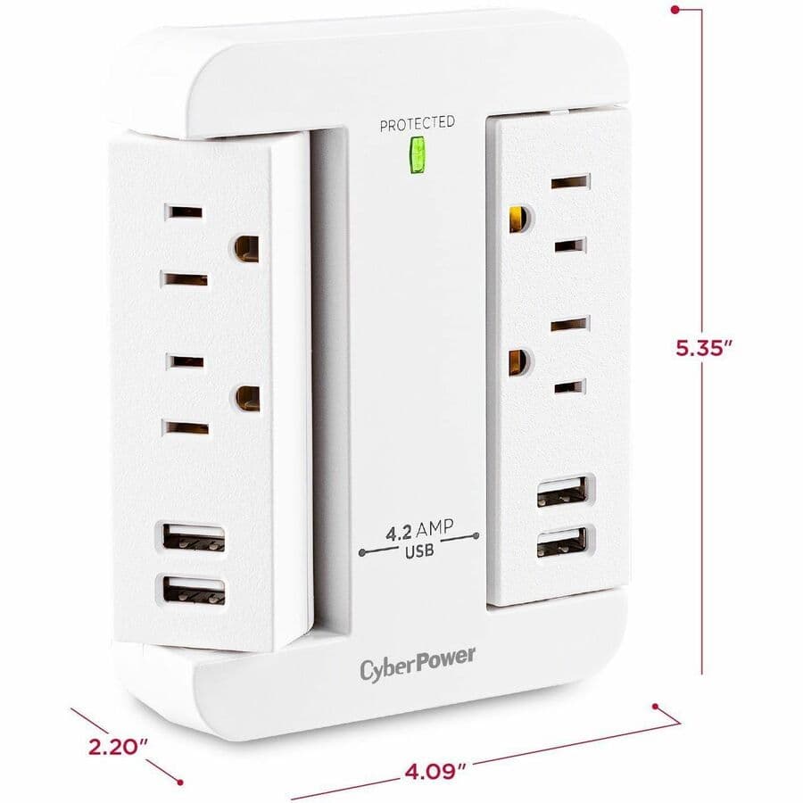 CyberPower GP400U4AWH white surge protector with 4 outlets and 2 USB charging ports