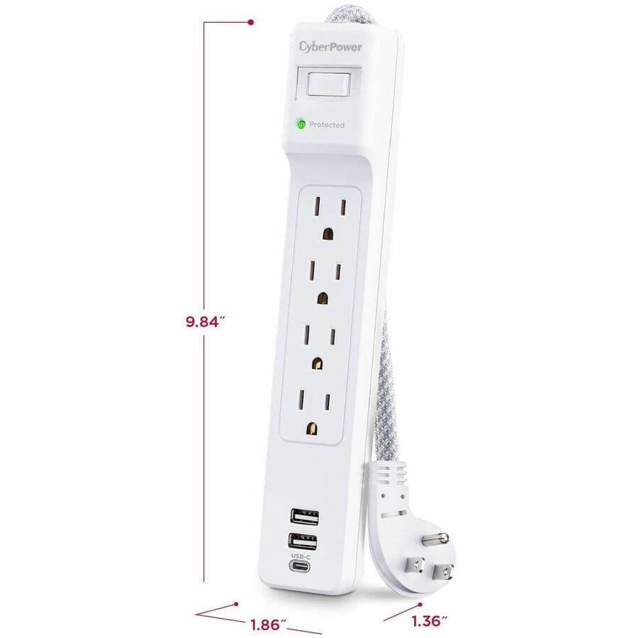 CyberPower P405UC white surge protector with 4 NEMA 5-15R outlets and circuit breaker