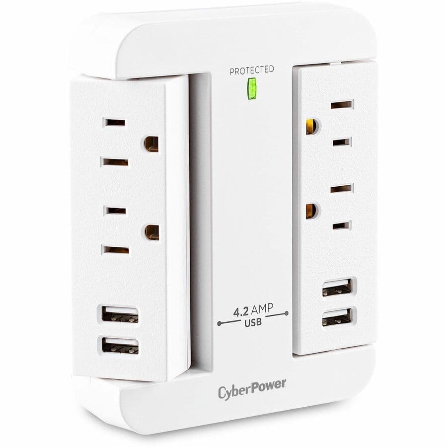 CyberPower GP400U4AWH white surge protector with 4 outlets and 2 USB charging ports