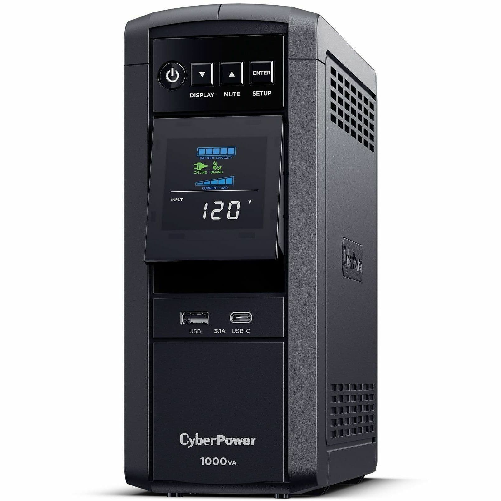 CyberPower CP1000PFCLCDTAA 1000 VA desktop UPS with LCD display and 10 outlets