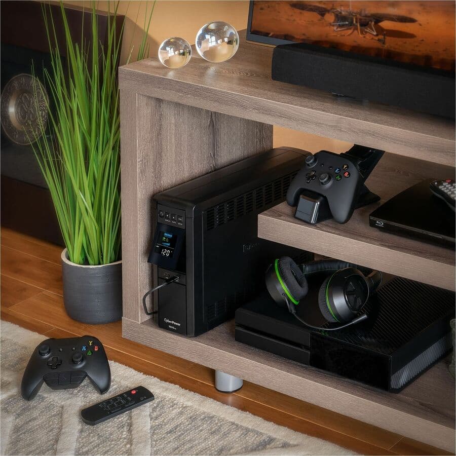 CyberPower CP1000PFCLCDTAA 1000 VA desktop UPS with LCD display and 10 outlets