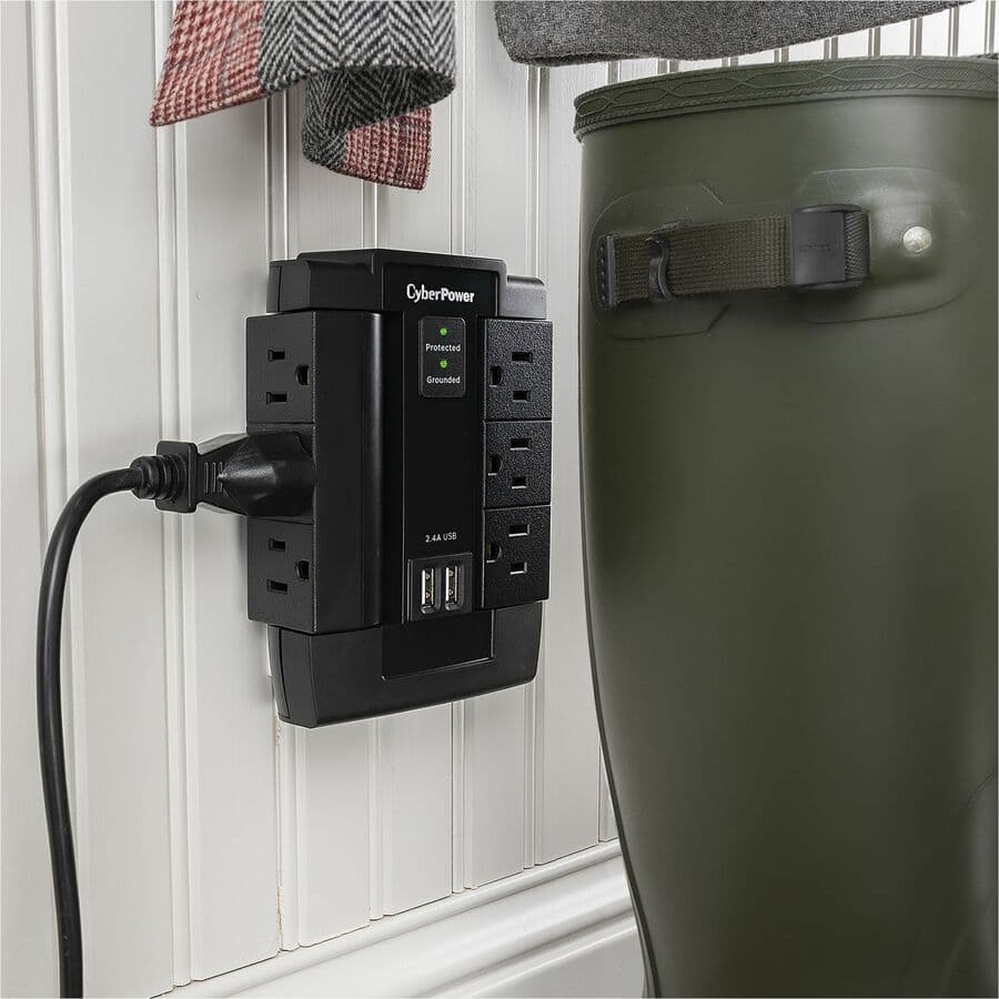 CyberPower CSP600WSU surge protector with 6 swivel outlets and 2 USB charging ports