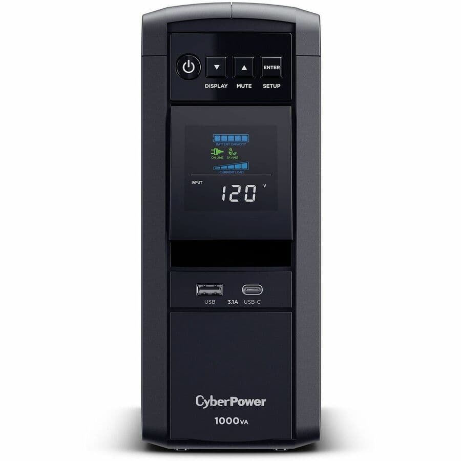 CyberPower CP1000PFCLCDTAA 1000 VA desktop UPS with LCD display and 10 outlets
