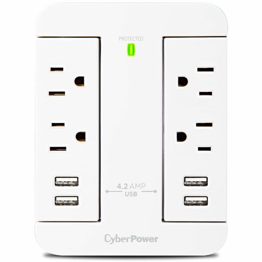 CyberPower GP400U4AWH white surge protector with 4 outlets and 2 USB charging ports