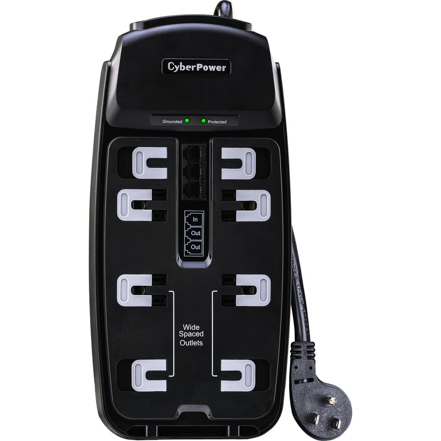 CyberPower CSP806T surge protector with 8 outlets and 6 ft right-angle cord