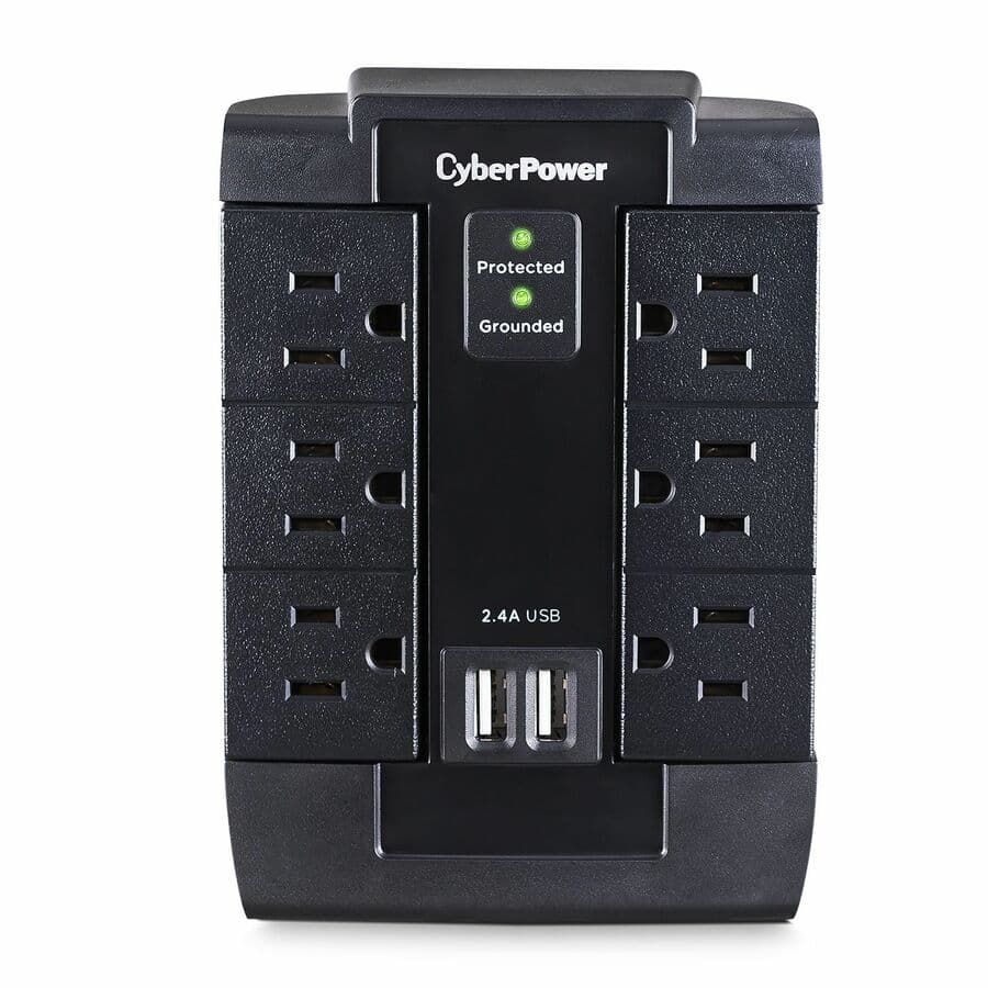 CyberPower CSP600WSU surge protector with 6 swivel outlets and 2 USB charging ports