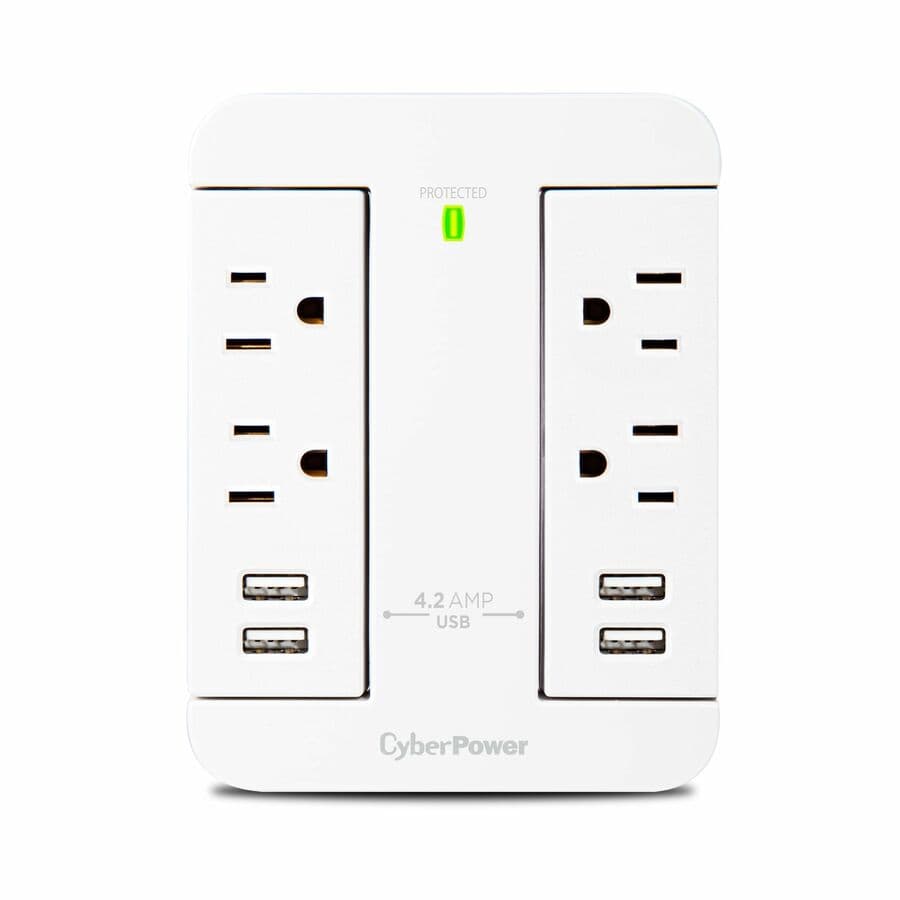 CyberPower GP400U4AWH white surge protector with 4 outlets and 2 USB charging ports