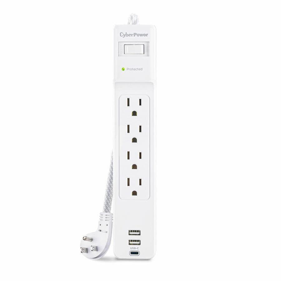 CyberPower P405UC white surge protector with 4 NEMA 5-15R outlets and circuit breaker