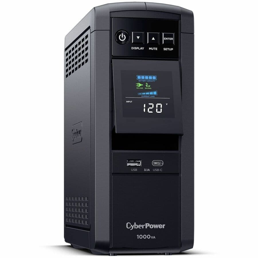 CyberPower CP1000PFCLCDTAA 1000 VA desktop UPS with LCD display and 10 outlets