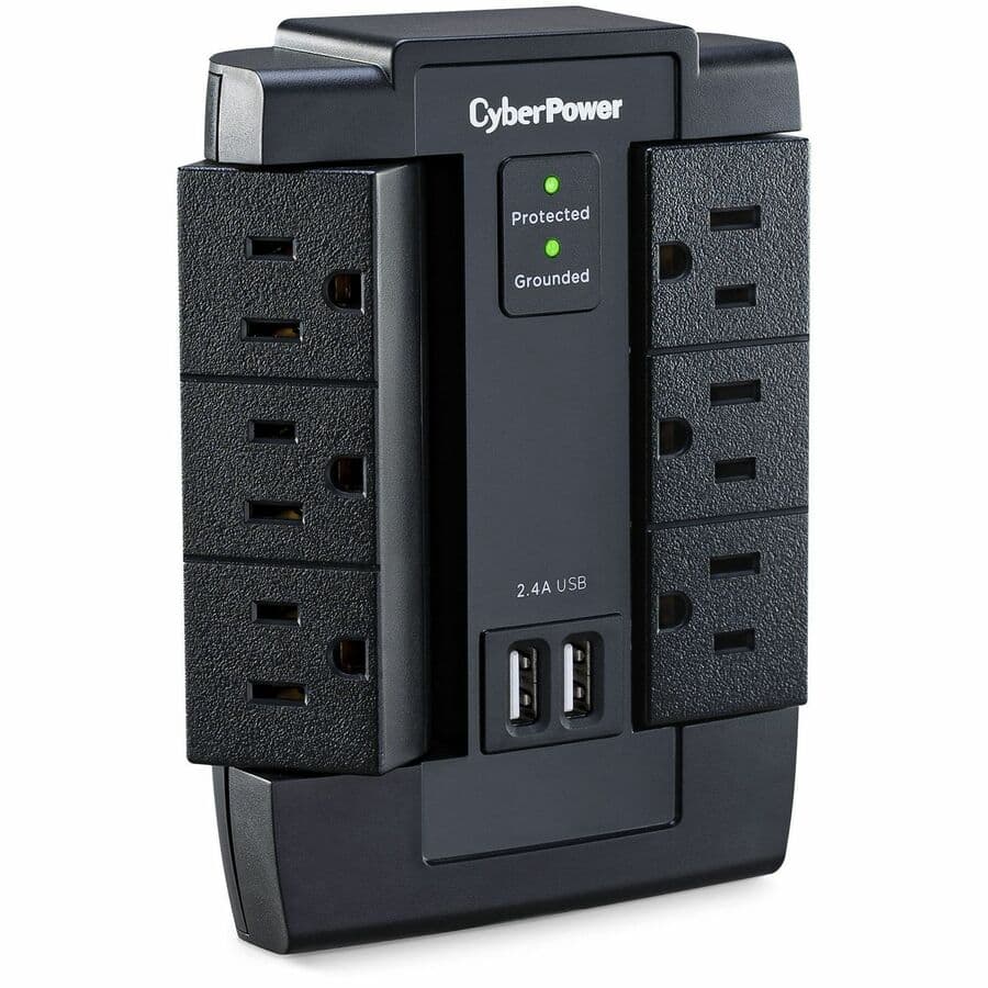 CyberPower CSP600WSU surge protector with 6 swivel outlets and 2 USB charging ports
