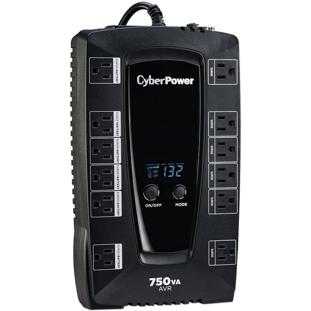CyberPower AVRG750LCD 750 VA desktop UPS with LCD display and 12 outlets