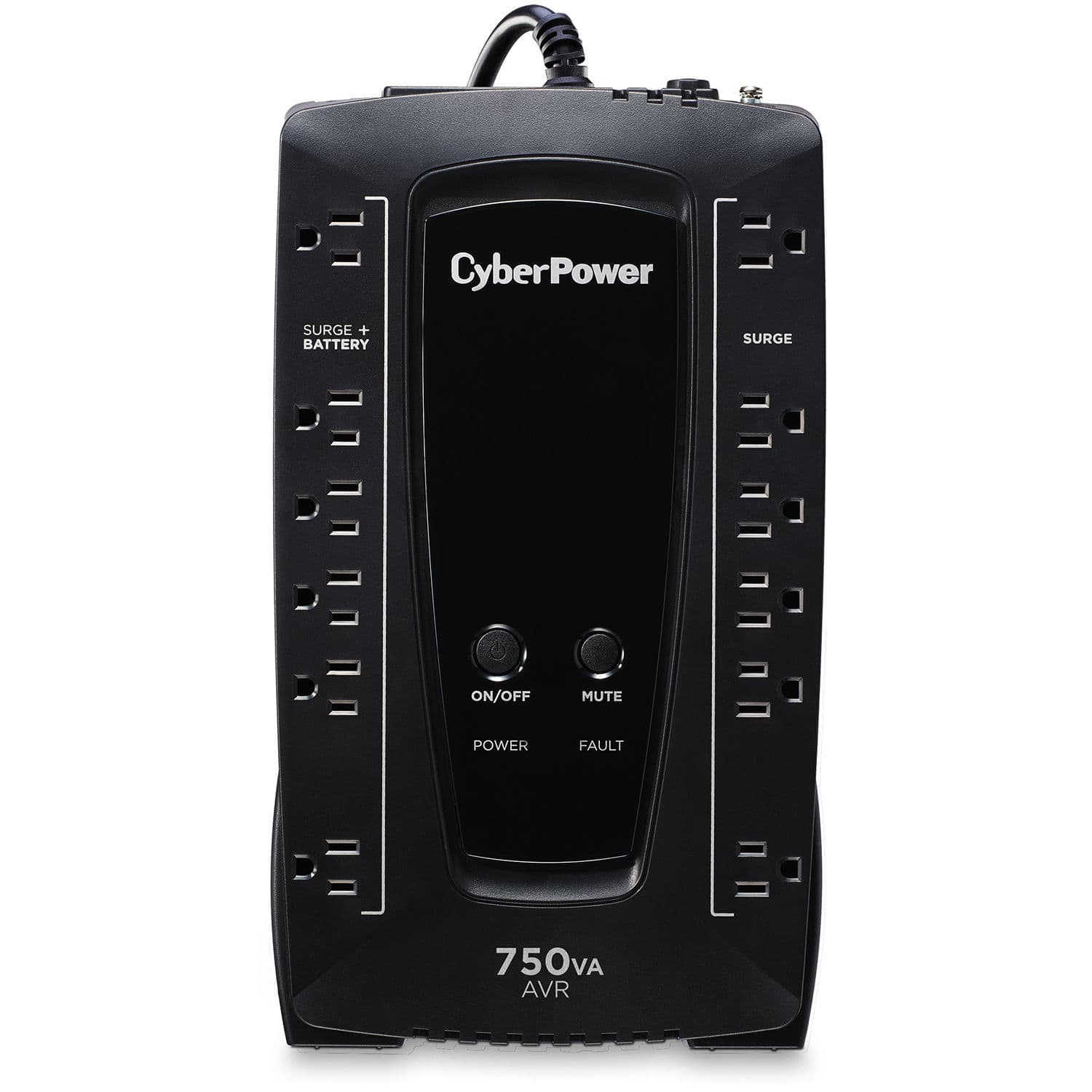 CyberPower AVRG750U 750 VA desktop UPS with 12 outlets, USB, and RJ11 protection