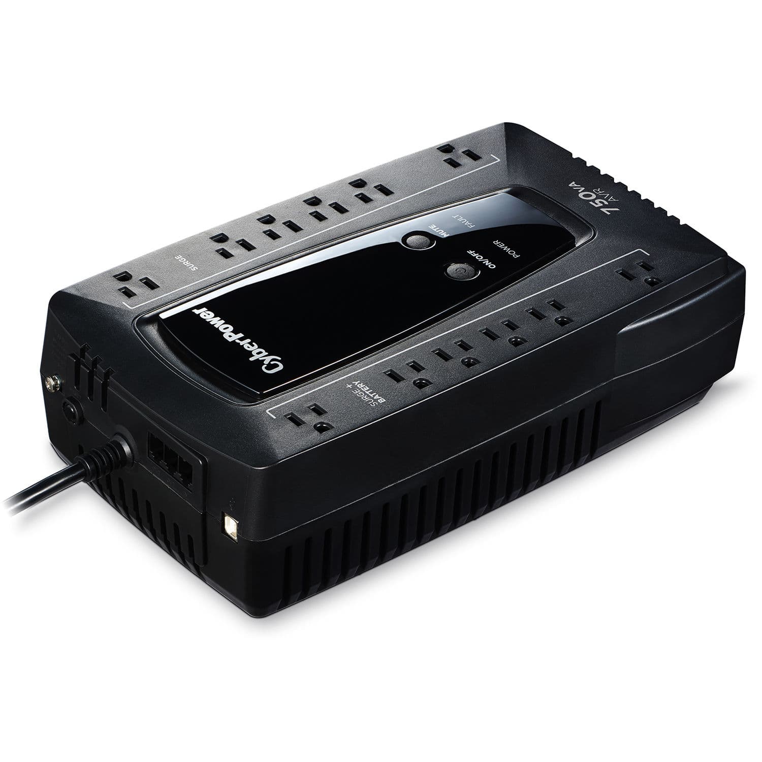 CyberPower AVRG750U 750 VA desktop UPS with 12 outlets, USB, and RJ11 protection