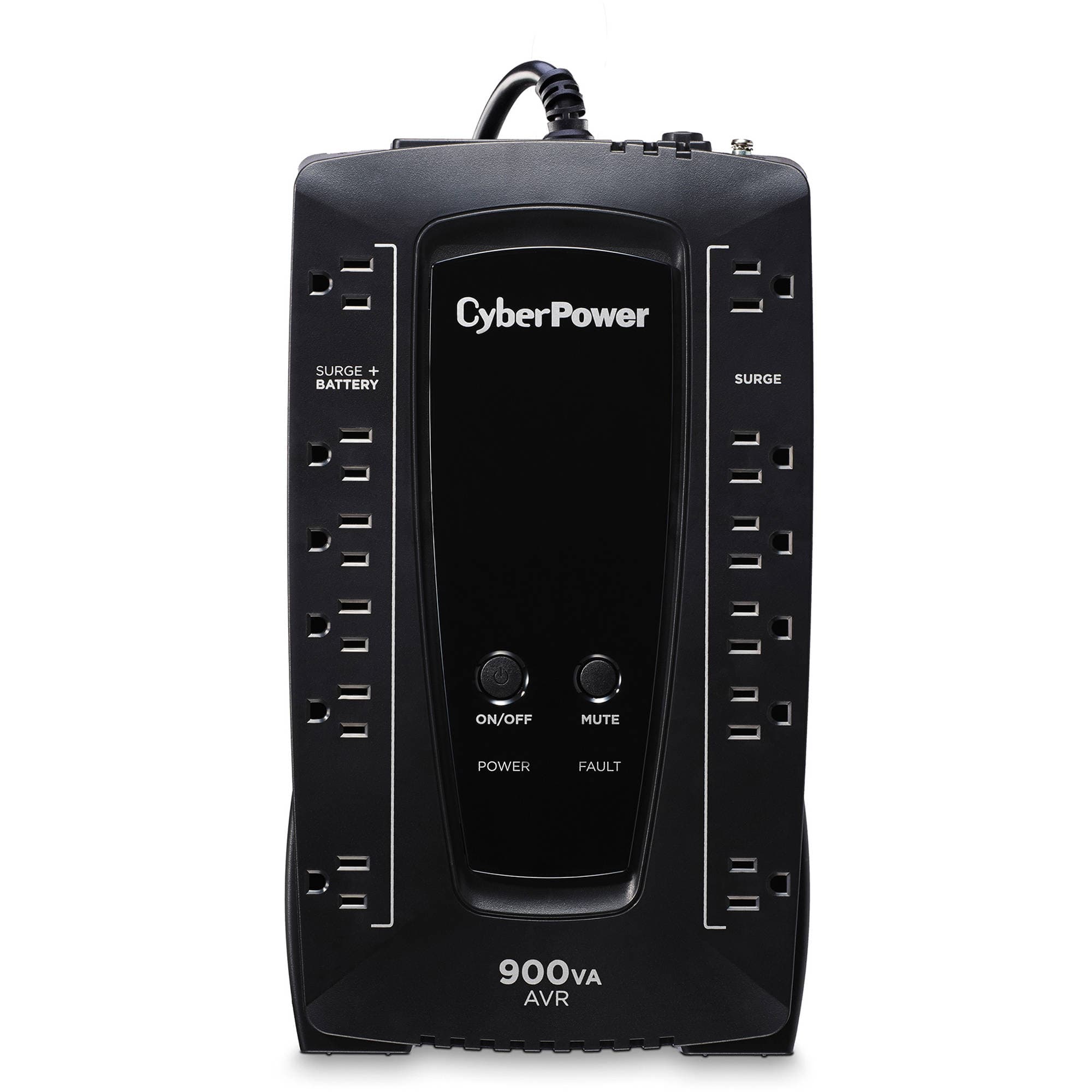CyberPower AVRG900U 900 VA desktop UPS with 12 outlets, USB, and RJ11 protection