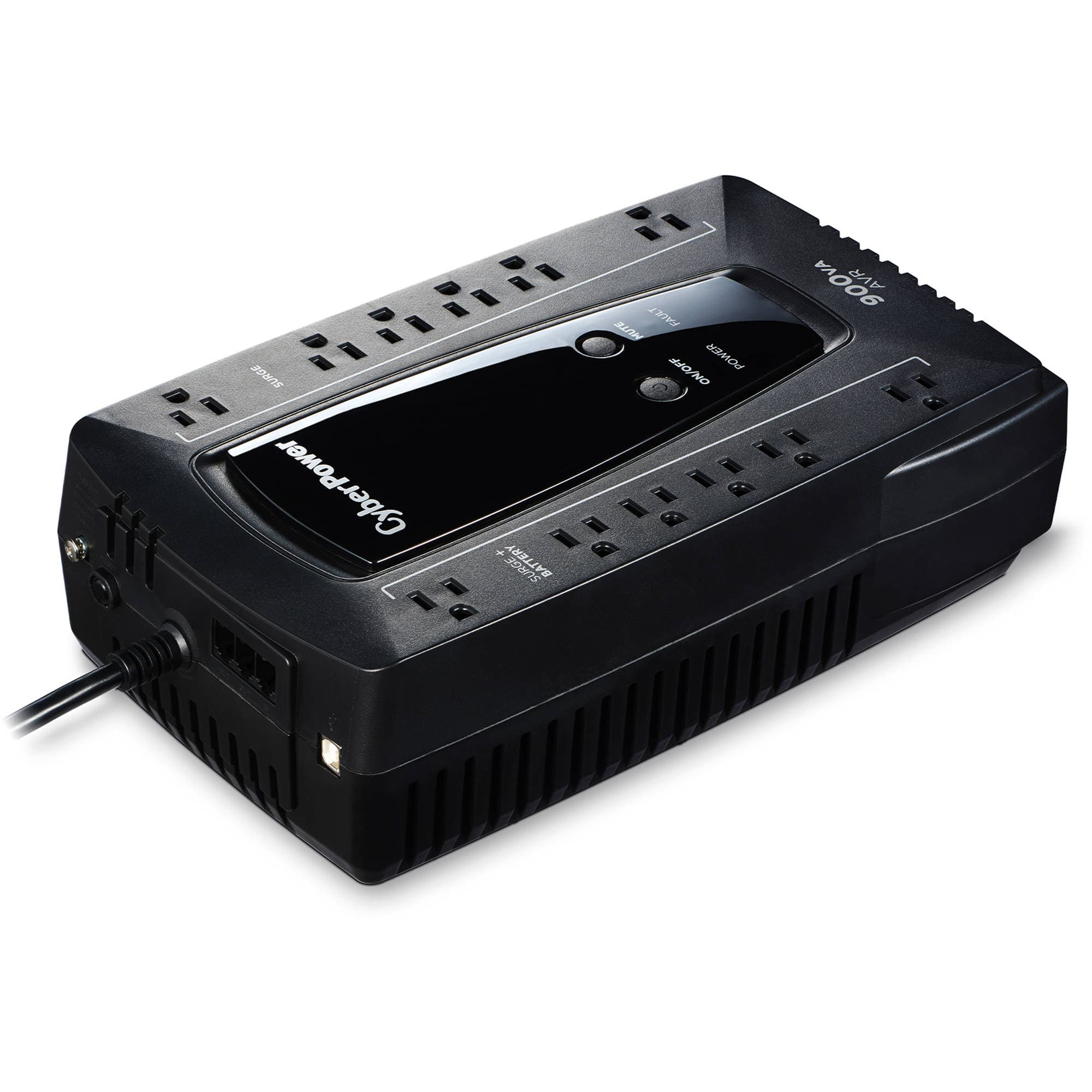 CyberPower AVRG900U 900 VA desktop UPS with 12 outlets, USB, and RJ11 protection