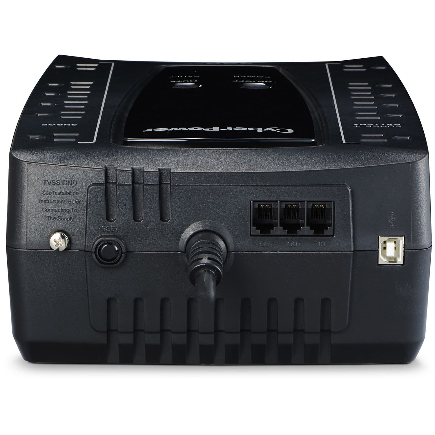 CyberPower AVRG900U 900 VA desktop UPS with 12 outlets, USB, and RJ11 protection