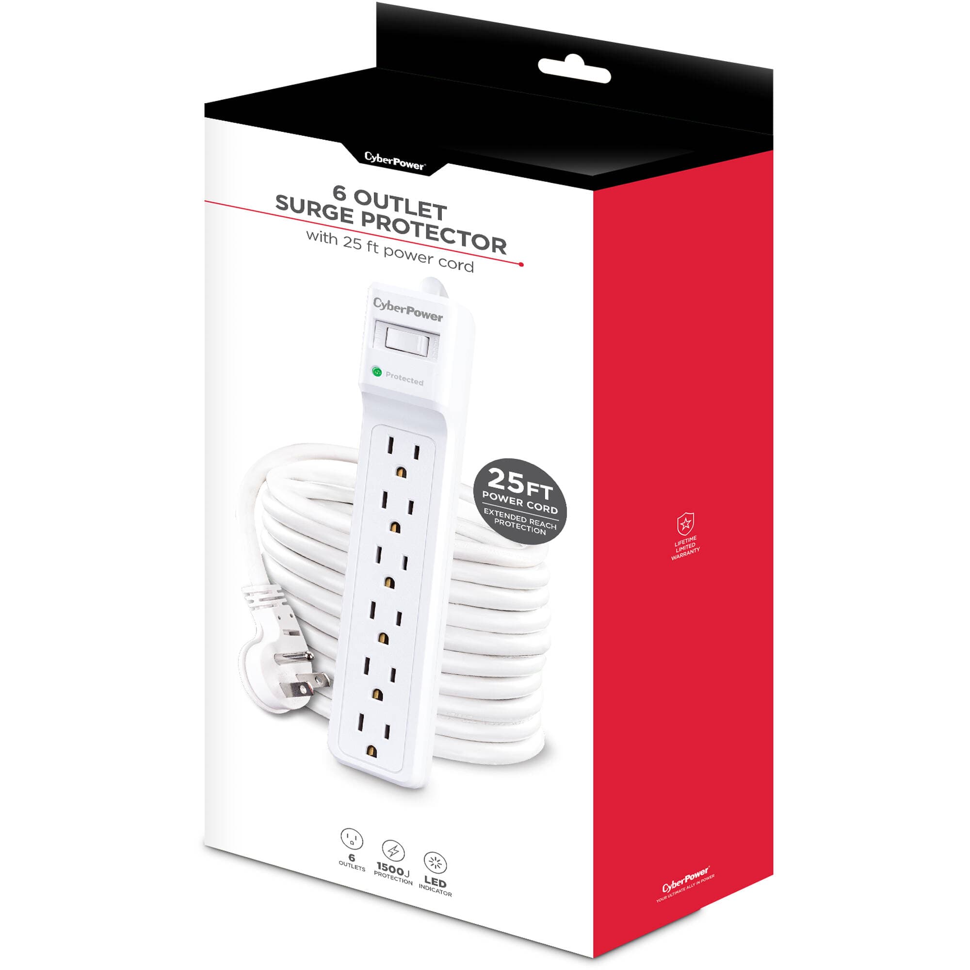 CyberPower B625 6-outlet surge protector with 15 ft cord and 5-15P plug