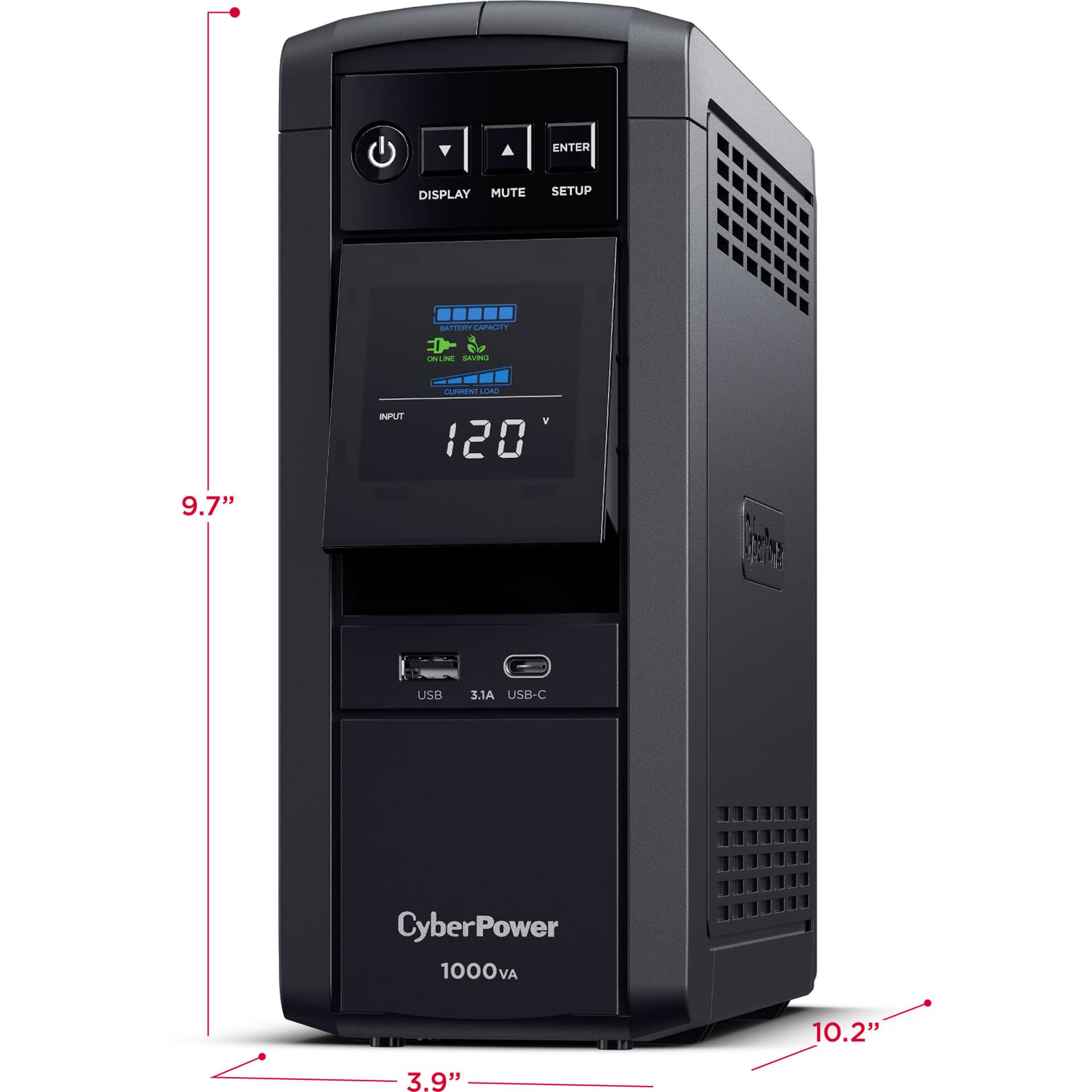 CyberPower CP1000PFCLCD 1000 VA 600 W sine wave desktop UPS with LCD and 10 outlets
