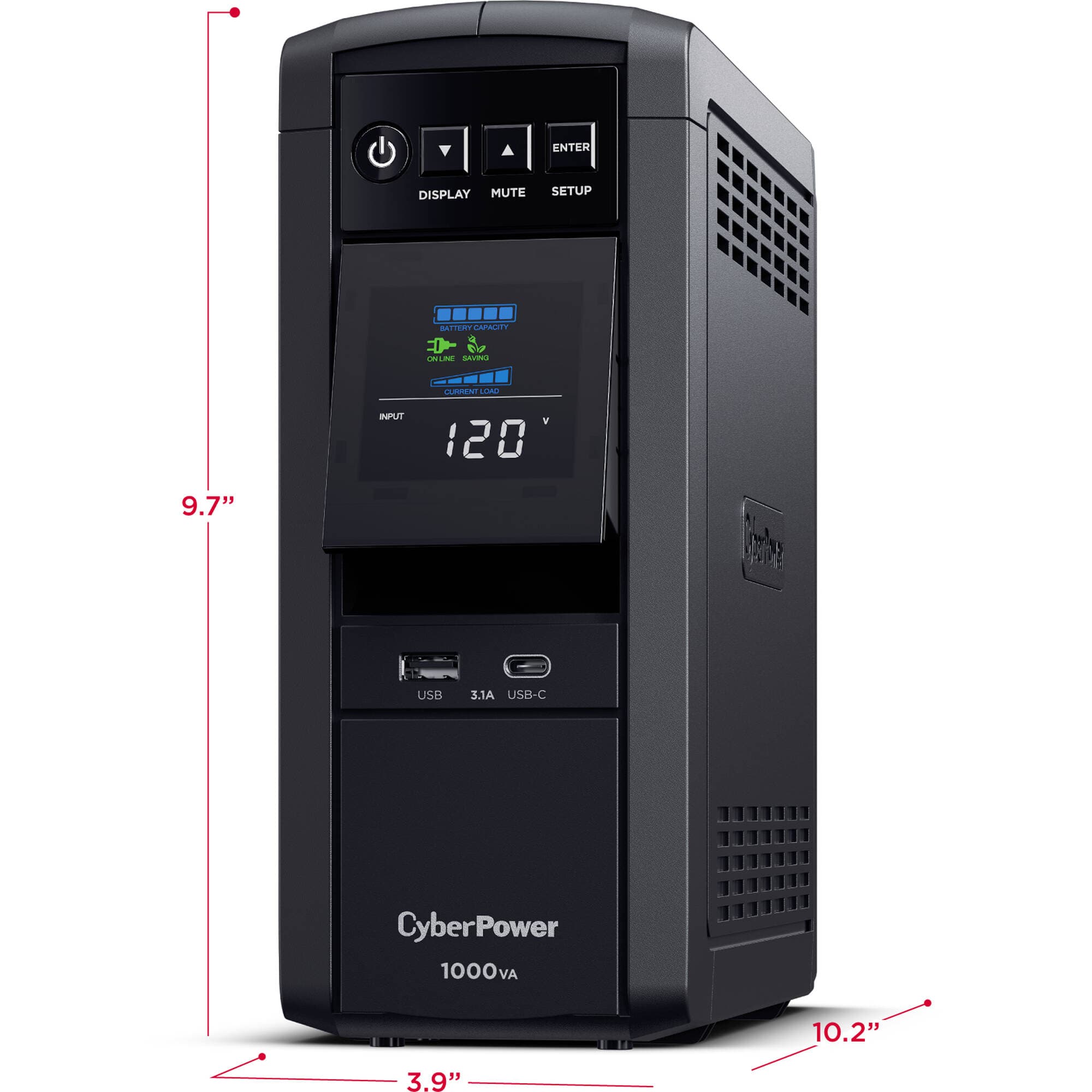 CyberPower CP1000PFCLCD 1000 VA 600 W sine wave desktop UPS with LCD and 10 outlets