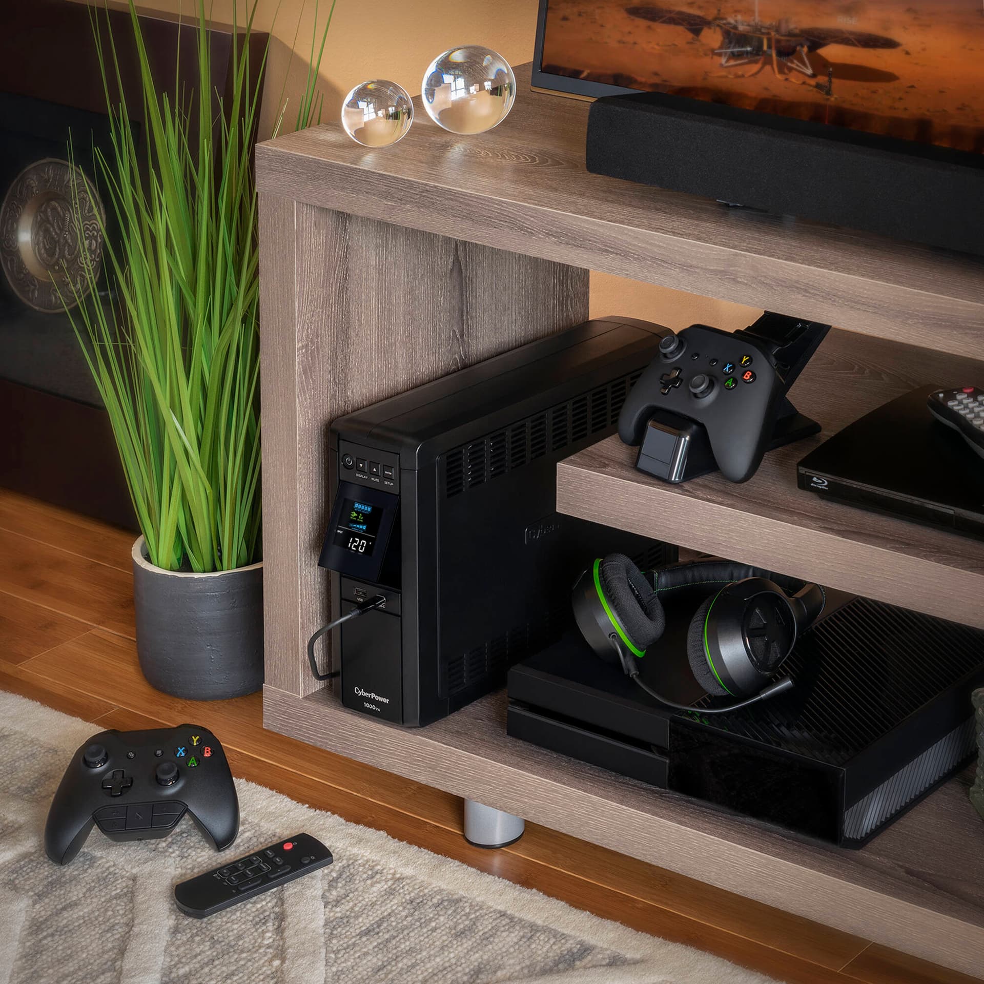 CyberPower CP1000PFCLCD 1000 VA 600 W sine wave desktop UPS with LCD and 10 outlets