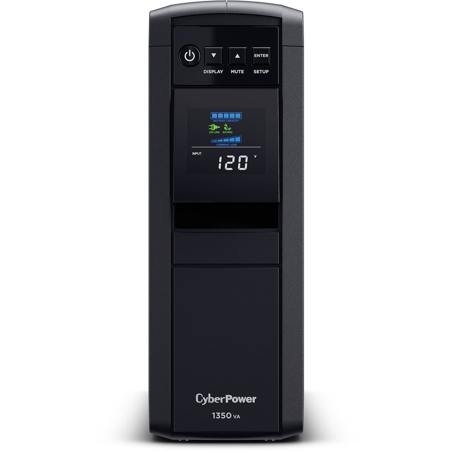 CyberPower CP1350PFCLCD 1,350 VA tower UPS with LCD display and 10 outlets
