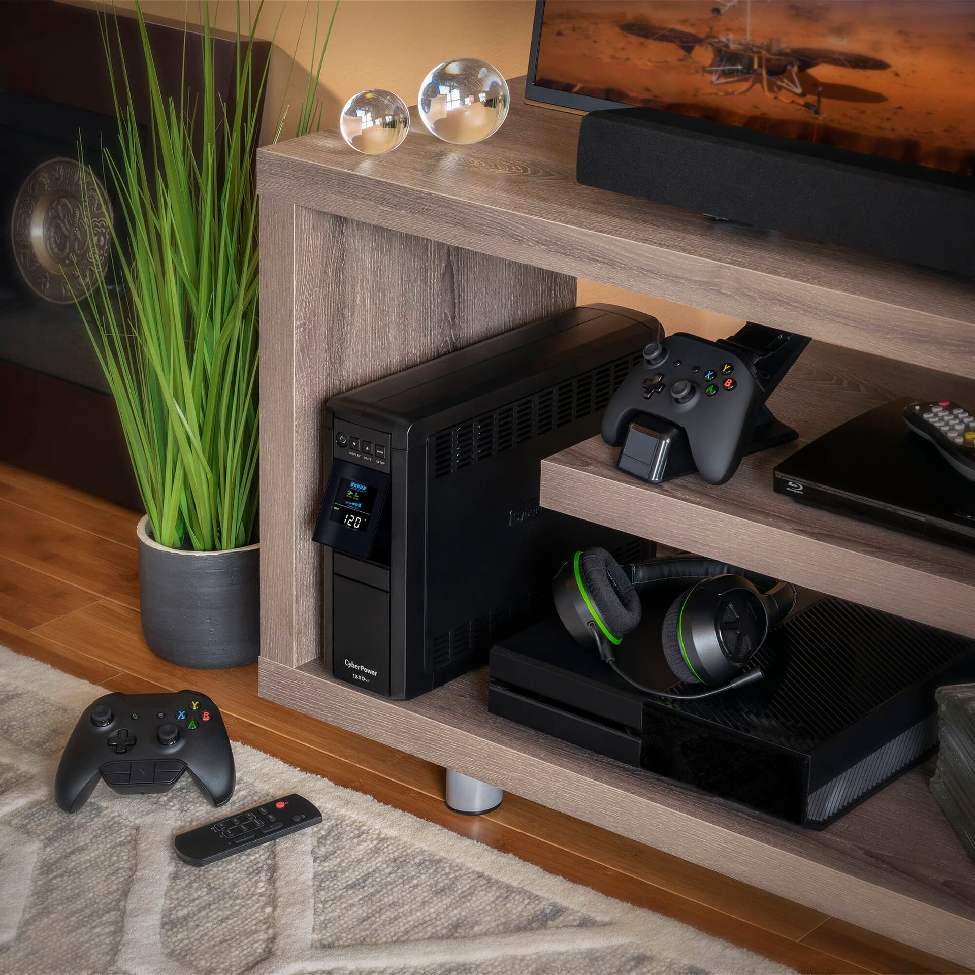 CyberPower CP1350PFCLCD 1,350 VA tower UPS with LCD display and 10 outlets