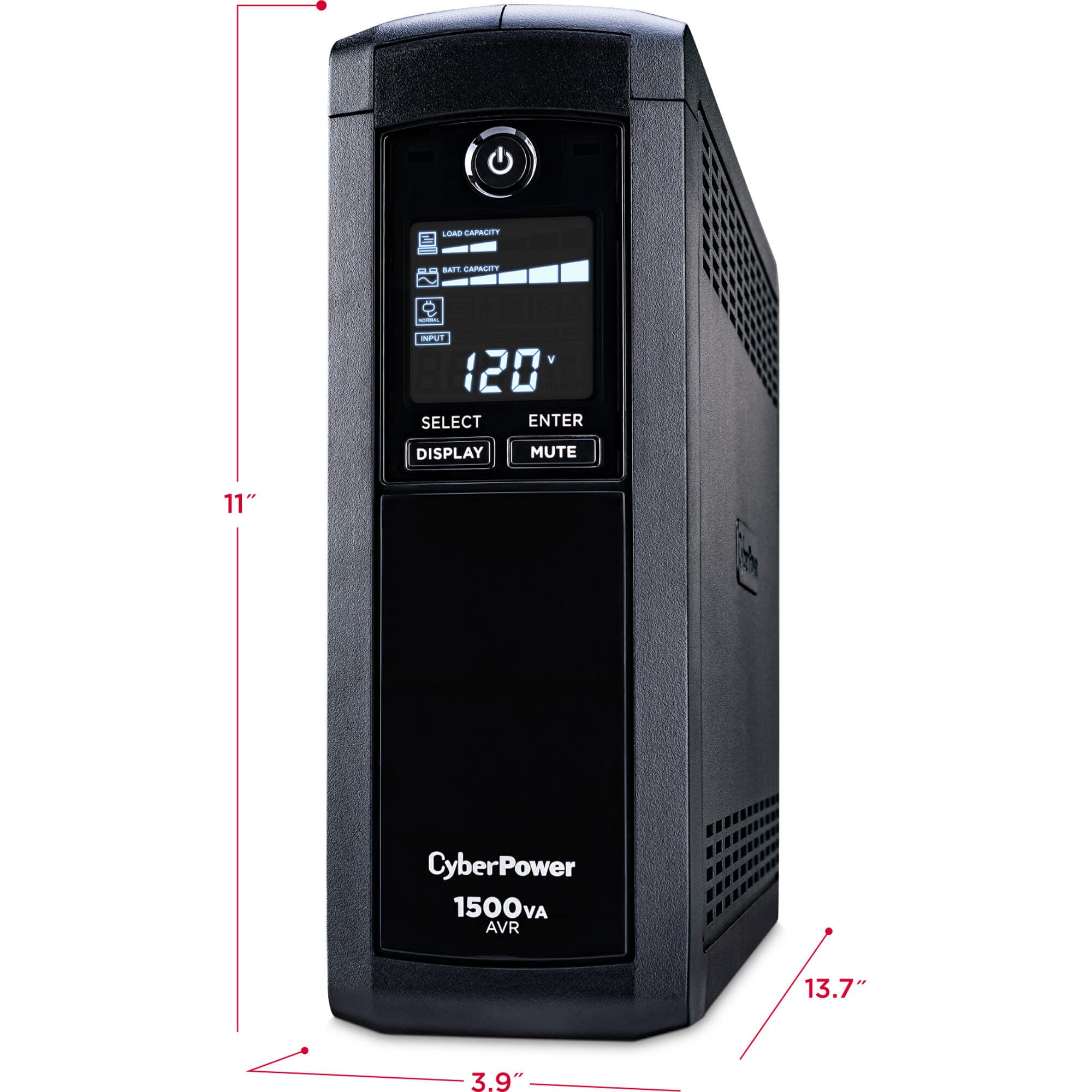CyberPower CP1500AVRLCDTAA 1500 VA 900 W mini-tower UPS with LCD and 12 outlets