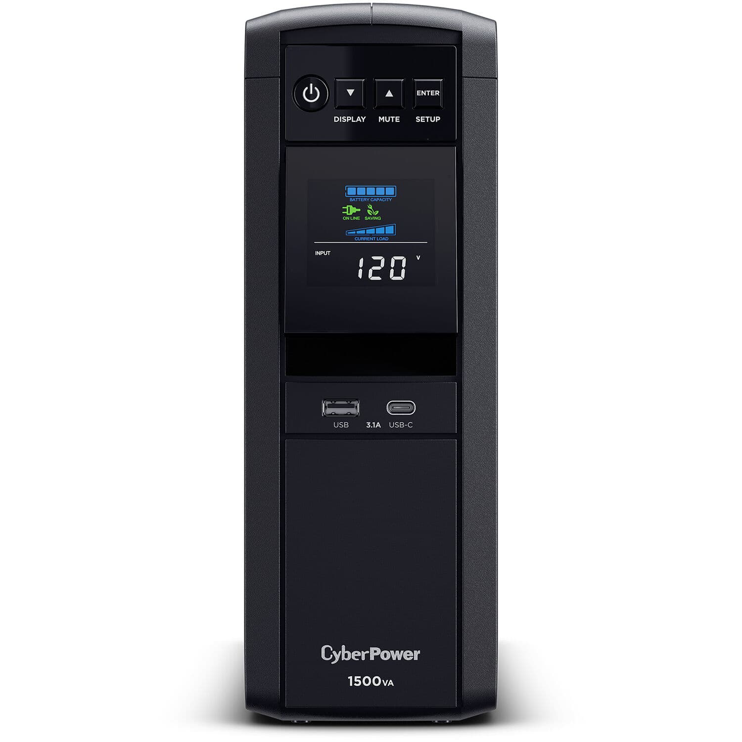 CyberPower CP1500PFCLCD 1500 VA mini-tower UPS with LCD and 12 outlets
