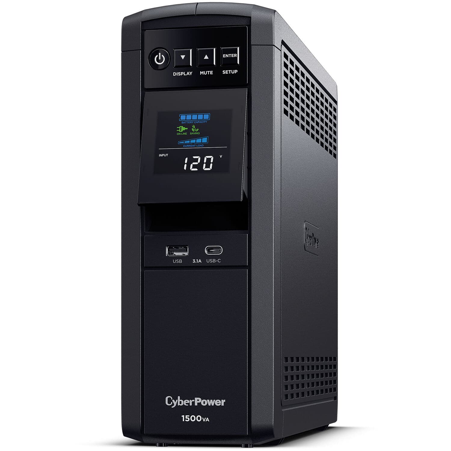 CyberPower CP1500PFCLCD 1500 VA mini-tower UPS with LCD and 12 outlets