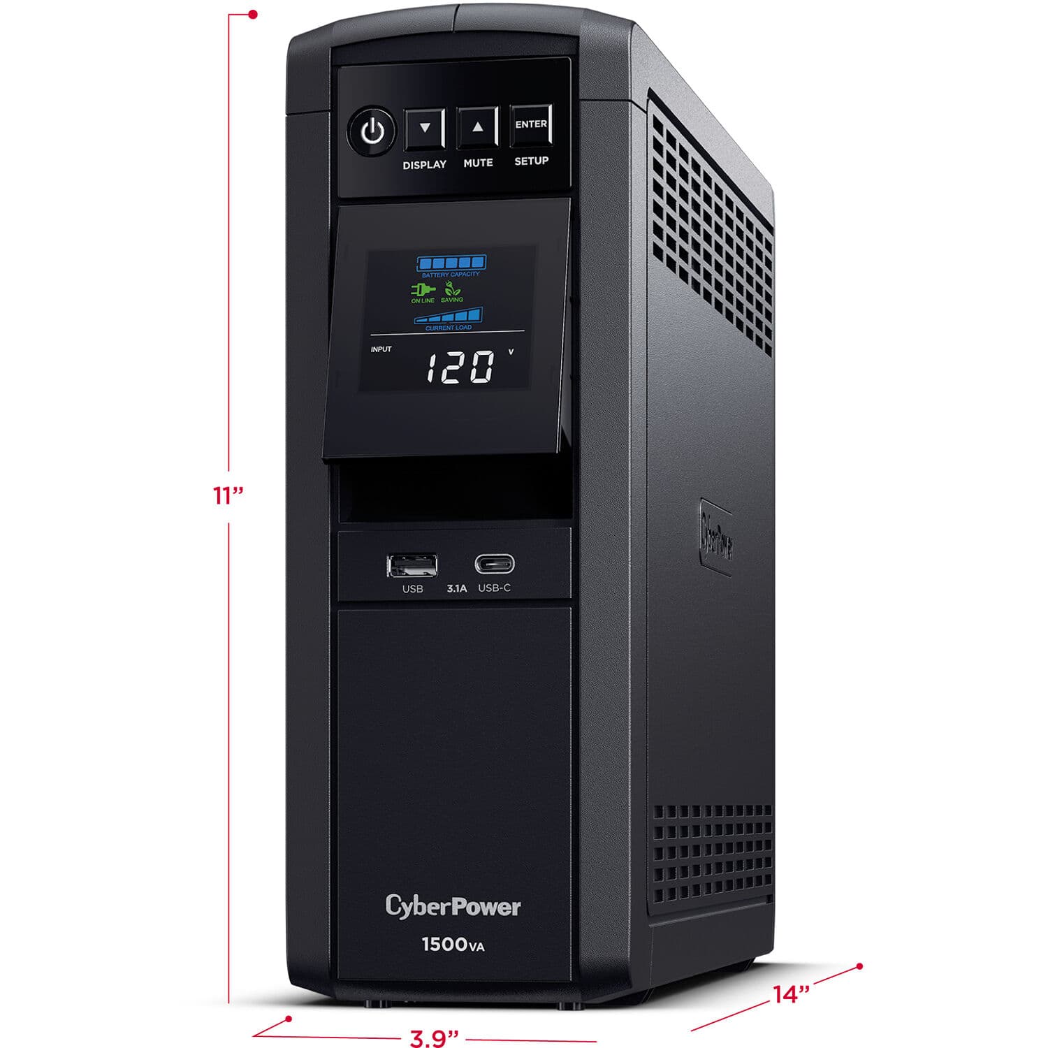 CyberPower CP1500PFCLCD 1500 VA mini-tower UPS with LCD and 12 outlets