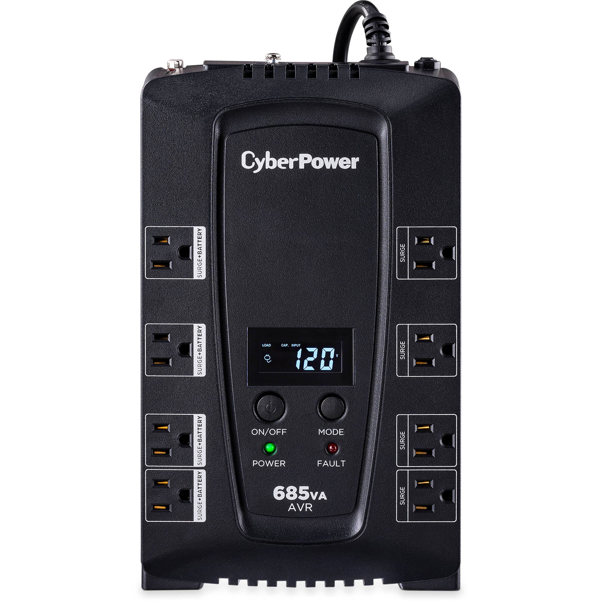 CyberPower CP685AVRLCD 685 VA 390 W desktop UPS with LCD and 8 outlets