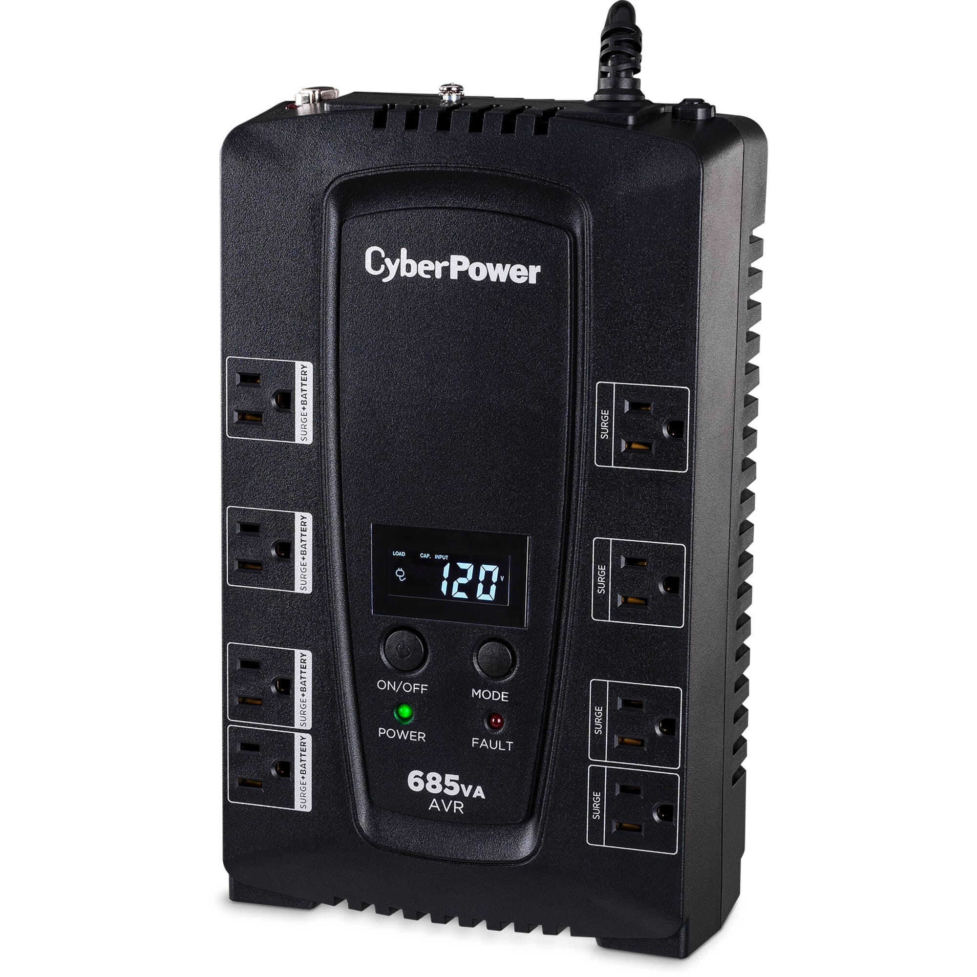 CyberPower CP685AVRLCD 685 VA 390 W desktop UPS with LCD and 8 outlets