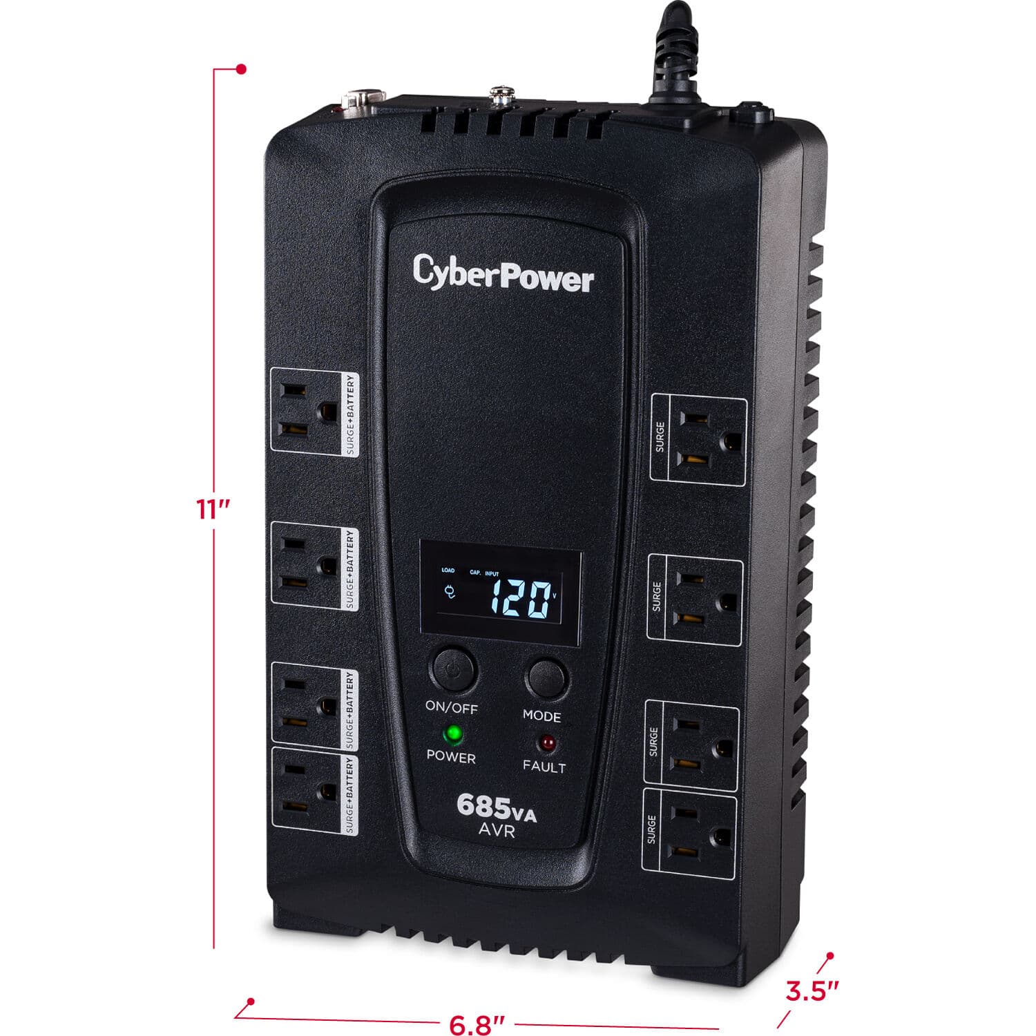 CyberPower CP685AVRLCD 685 VA 390 W desktop UPS with LCD and 8 outlets