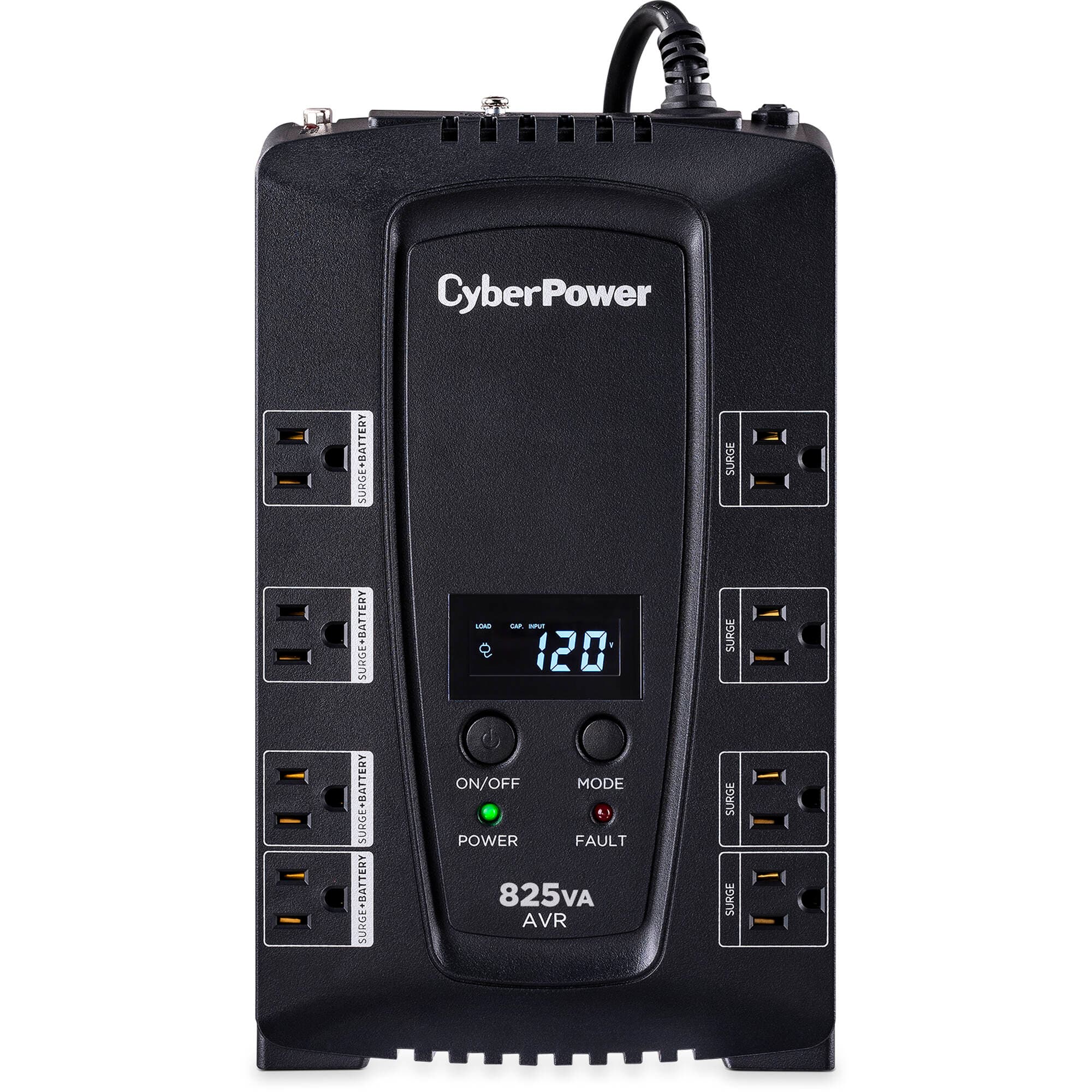 CyberPower CP825AVRLCD 825 VA 450 W desktop UPS with LCD and 8 NEMA 5-15R outlets
