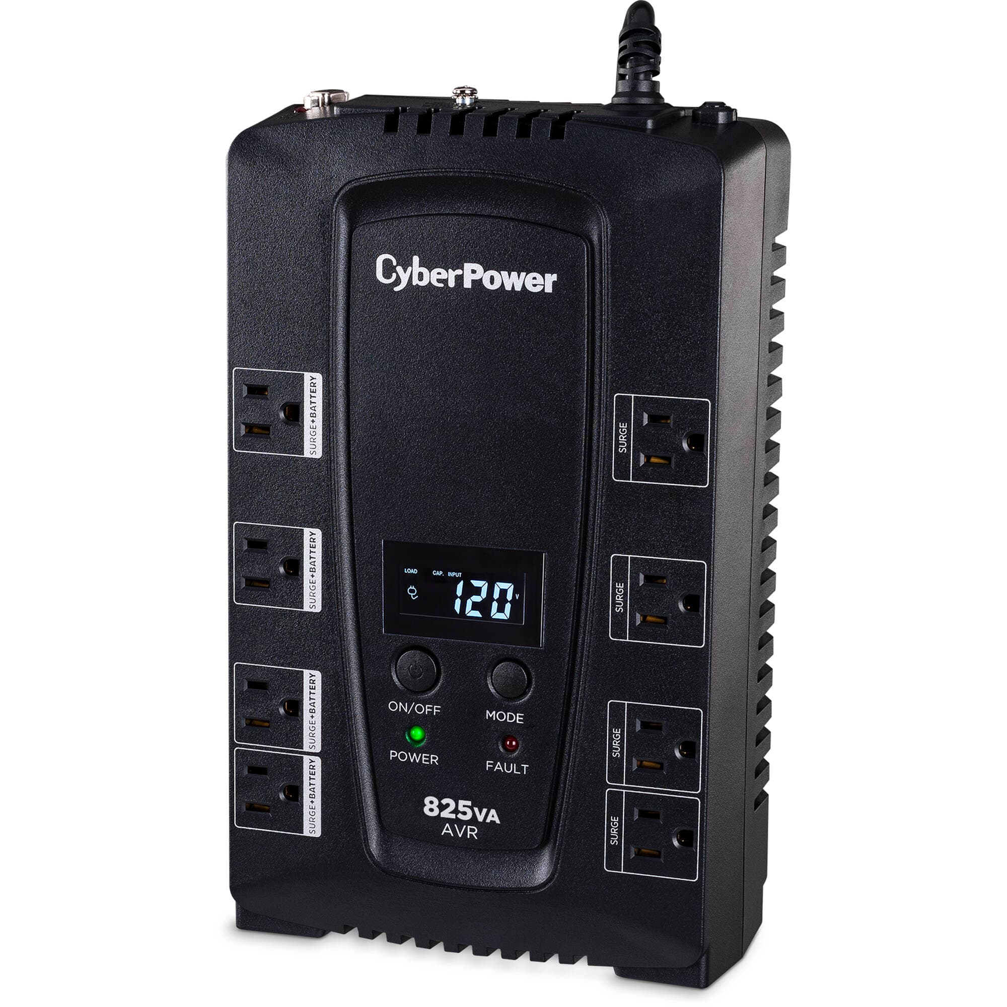 CyberPower CP825AVRLCD 825 VA 450 W desktop UPS with LCD and 8 NEMA 5-15R outlets