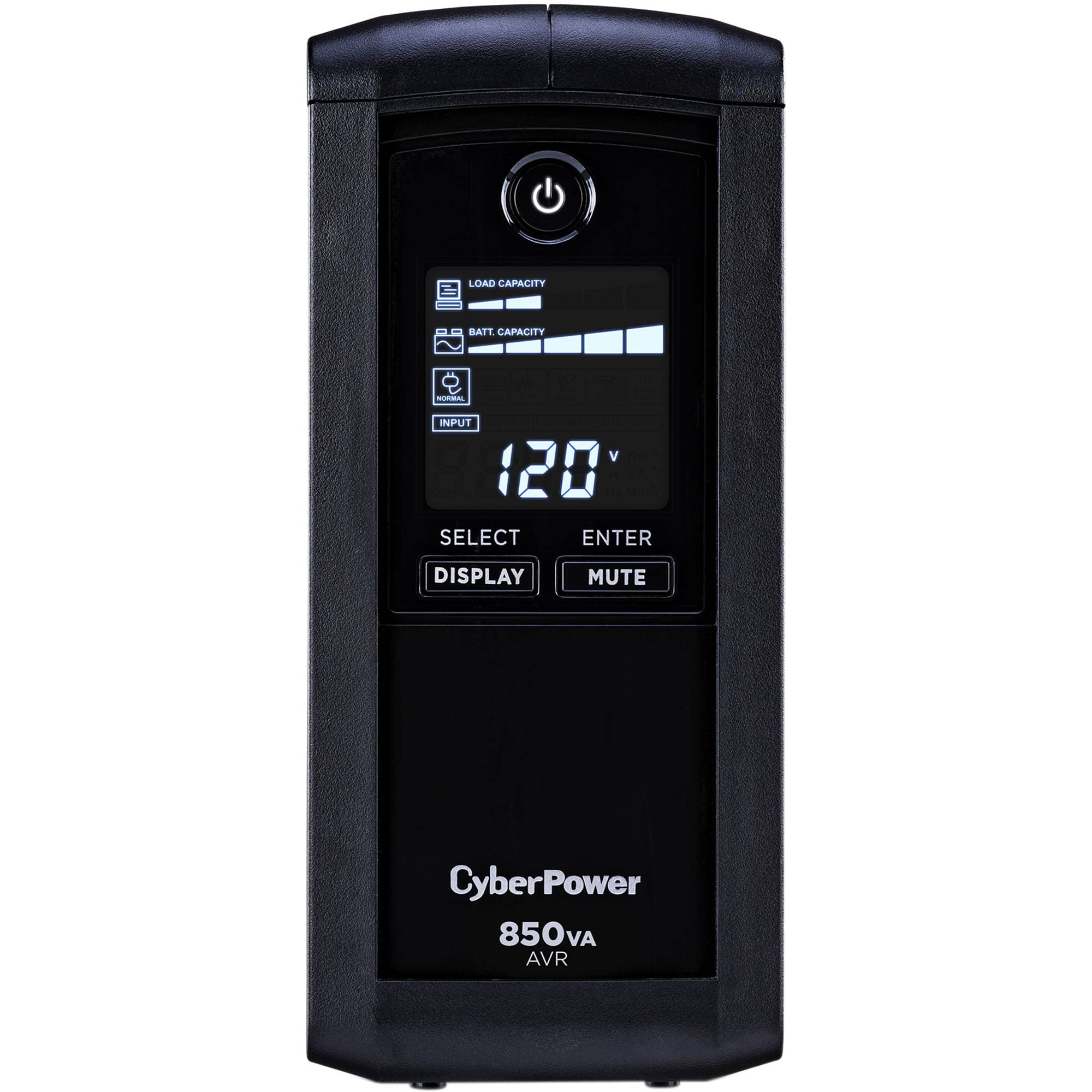 CyberPower CP850AVRLCD 850VA 510W desktop UPS with LCD display and nine NEMA 5-15R outlets