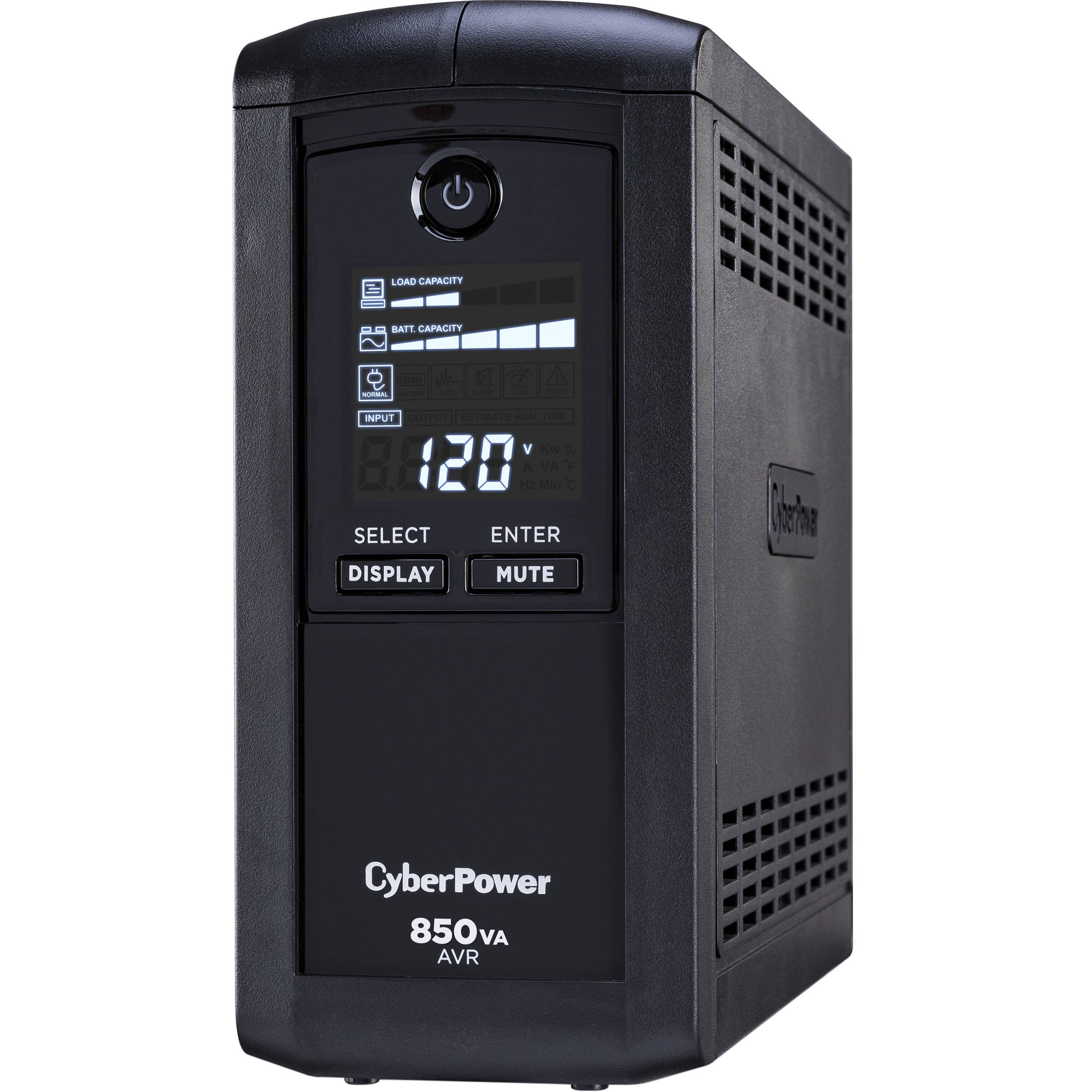 CyberPower CP850AVRLCD 850VA 510W desktop UPS with LCD display and nine NEMA 5-15R outlets
