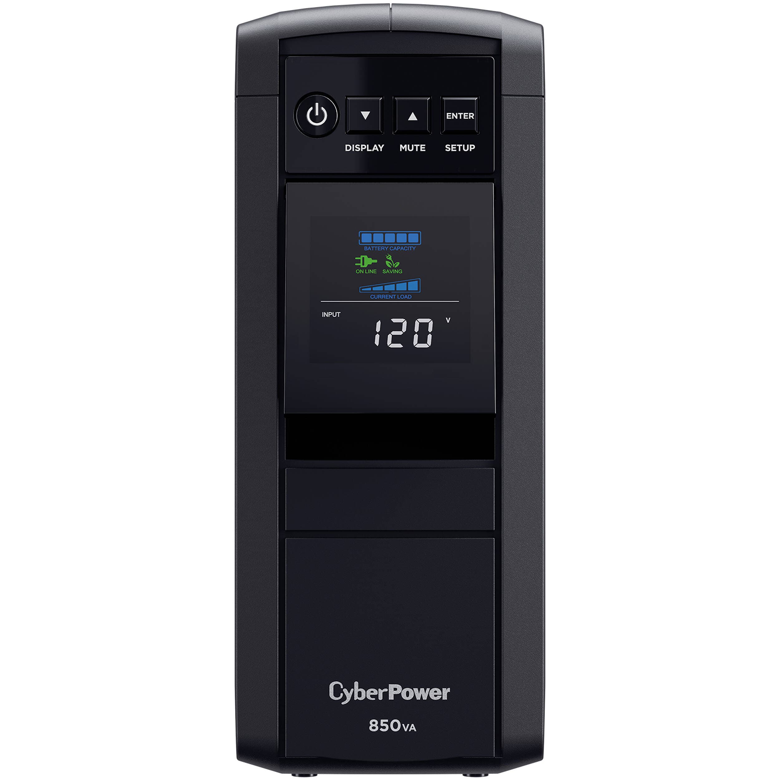 CyberPower CP850PFCLCD 850VA desktop UPS with LCD display and 10 outlets