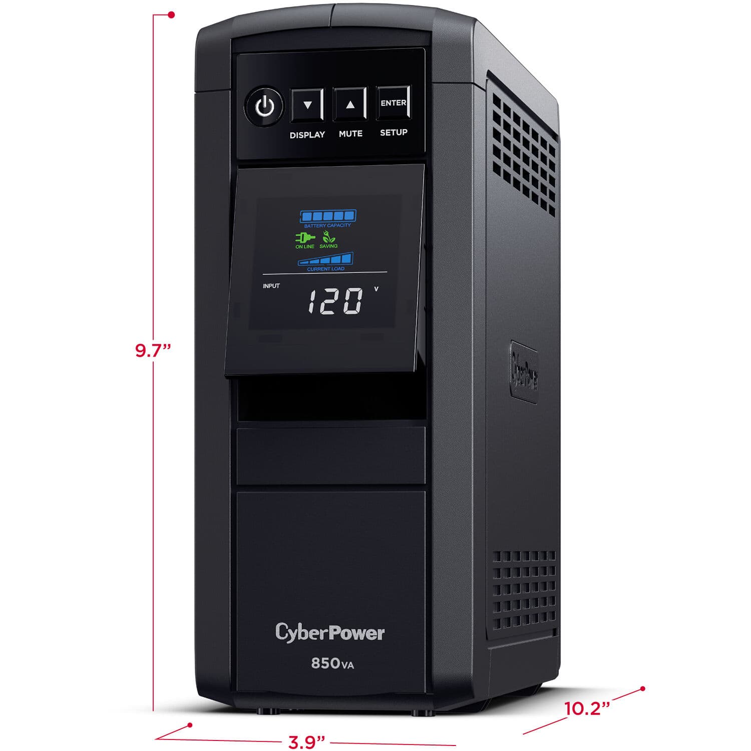 CyberPower CP850PFCLCD 850VA desktop UPS with LCD display and 10 outlets