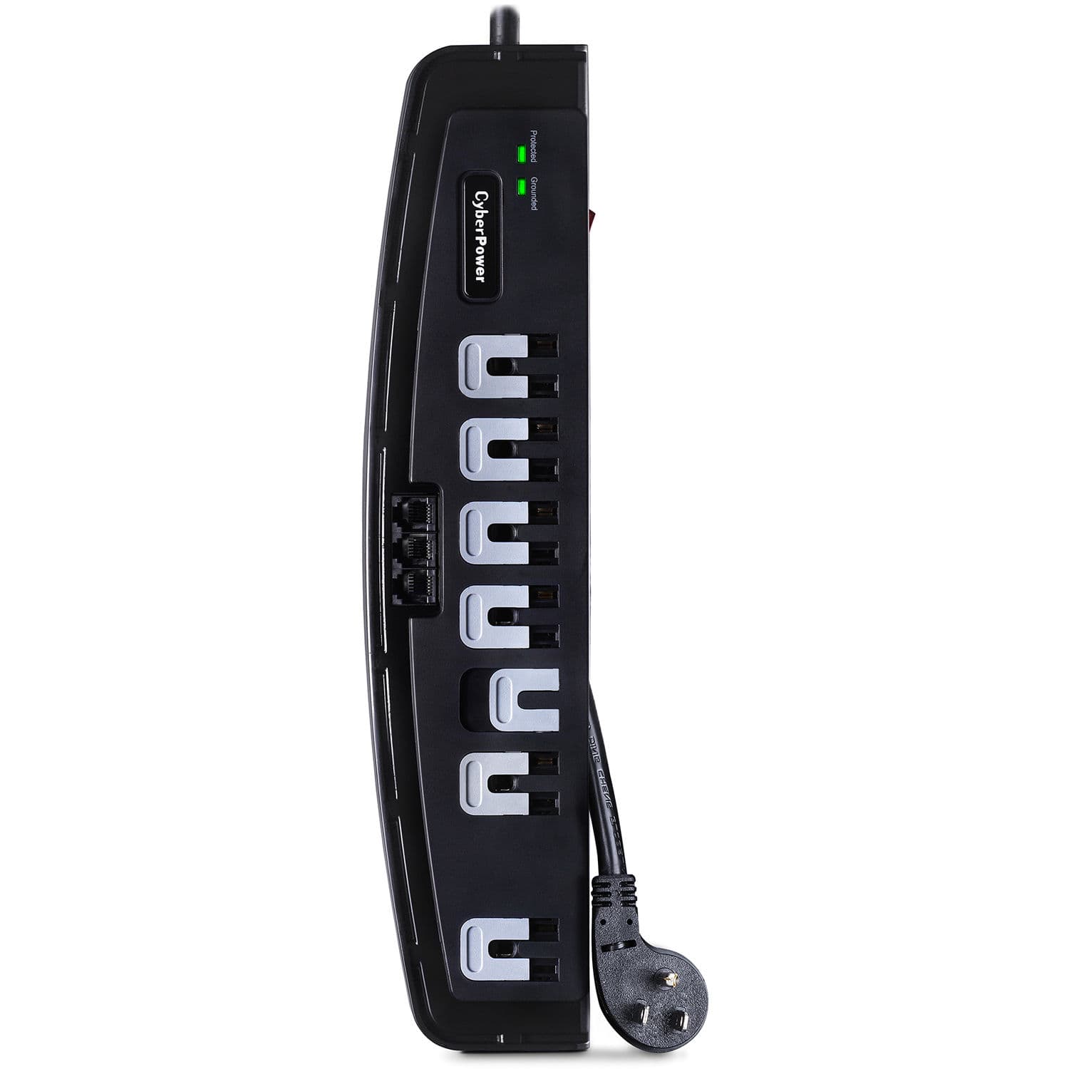 CyberPower CSP708T surge protector with 7 outlets, right-angle NEMA plug, and 8 ft cord